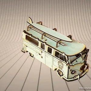 Holzmodell VW Bulli mit Surfbrett